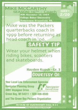 2008 Green Bay Packers Police - Your Local Law Enforcement Agency, Navigator Planning Group #2 Mike McCarthy Back