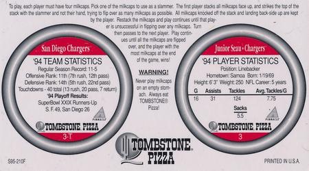 1995 Tombstone Pizza Quarterback Club Pogs #3 Junior Seau Back