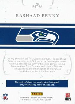 2019 Panini National Treasures - 2018 National Treasures Rookie NFL Gear Signature Trios Laundry Tag NFL Shield #RST-RP Rashaad Penny Back