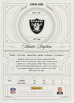 2019 Panini National Treasures - Crossover Rookie Patch Autographs NFL Shield #CRS-HR Hunter Renfrow Back