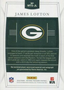 2019 Panini National Treasures - Material Treasures Signatures Laundry Tag NFL Player's #MTS-JL James Lofton Back