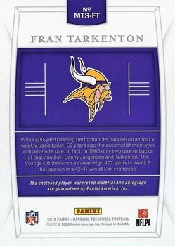 2019 Panini National Treasures - Material Treasures Signatures Laundry Tag NFL Shield #MTS-FT Fran Tarkenton Back