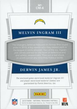 2019 Panini National Treasures - NFL Gear Combo Materials Prime Holo Gold #CM-6 Derwin James Jr. / Melvin Ingram III Back