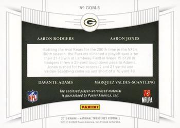 2019 Panini National Treasures - NFL Gear Quad Materials Prime #GQM-5 Aaron Jones / Aaron Rodgers / Davante Adams / Marquez Valdes-Scantling Back