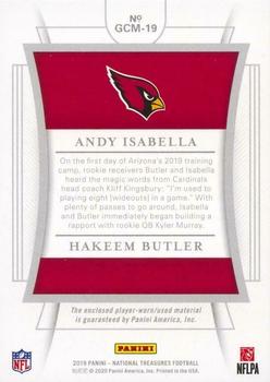 2019 Panini National Treasures - Rookie NFL Gear Combo Materials Laundry Tag NFL Shield #GCM-19 Andy Isabella / Hakeem Butler Back