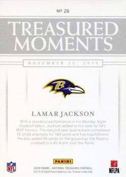 2019 Panini National Treasures - Treasured Moments Platinum #26 Lamar Jackson Back