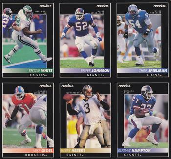 1992 Pinnacle - Sample 6-Card Panel #1/5/19/59/100/102 Reggie White / Pepper Johnson / Chris Spielman / Mike Croel / Bobby Hebert / Rodney Hampton Front