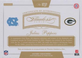 2019 Panini Flawless - 2016 Panini Flawless Now and Then Signatures Sapphire #NTJP Julius Peppers Back