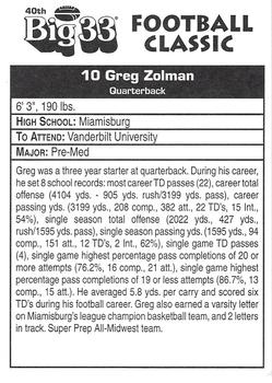 1997 Big 33 Ohio High School #NNO Greg Zolman Back
