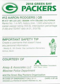 2018 Green Bay Packers Police - Ansay & Associates LLC, Mosinee Police Department #3 Aaron Rodgers Back