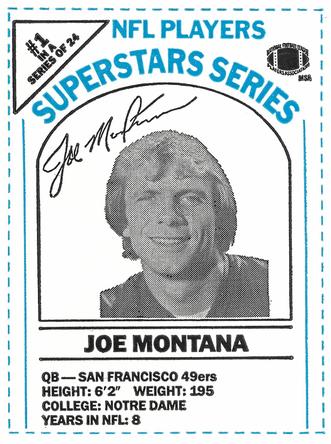 1986 DairyPak NFL Players Superstars Series - Blue Letters #1 Joe Montana Front