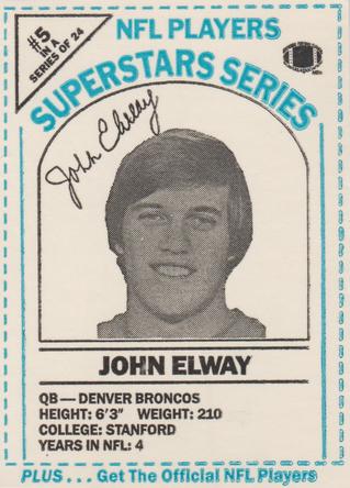 1986 DairyPak NFL Players Superstars Series - Blue Letters #5 John Elway Front