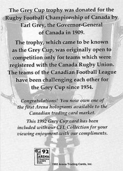 1992 Arena CFL Hologram #NNO Grey Cup Back