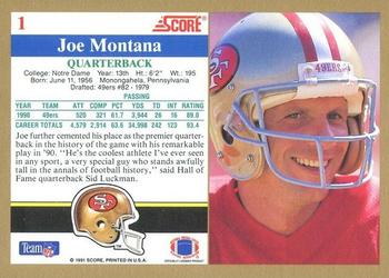 1991 Score - Prototypes #1 Joe Montana Back