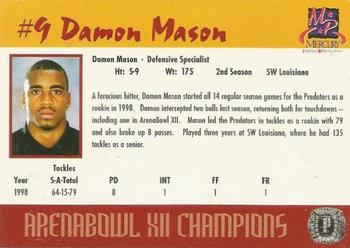 2000 Mercury Printers & Promotions Orlando Predators (AFL) #NNO Damon Mason Back