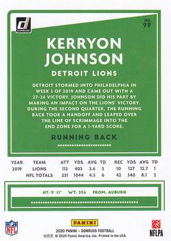 2020 Donruss #99 Kerryon Johnson Back