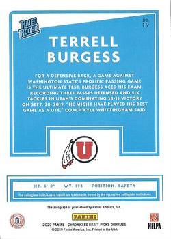 2020 Panini Chronicles Draft Picks - Donruss Rated Rookies Draft Picks Signatures #19 Terrell Burgess Back