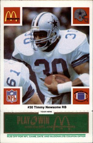 1986 McDonald's Dallas Cowboys - Full Game Pieces - Week 4 Green Tab #NNO Timmy Newsome Front