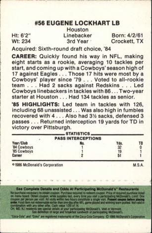 1986 McDonald's Dallas Cowboys - Full Game Pieces - Week 4 Green Tab #NNO Eugene Lockhart Back