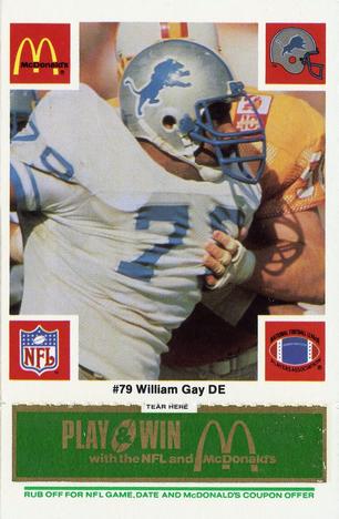 1986 McDonald's Detroit Lions - Full Game Pieces - Week 4 Green Tab #NNO William Gay Front