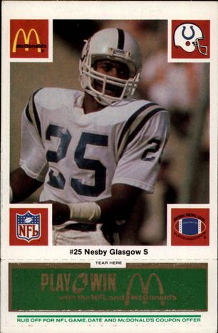 1986 McDonald's Indianapolis Colts - Full Game Pieces - Week 4 Green Tab #NNO Nesby Glasgow Front