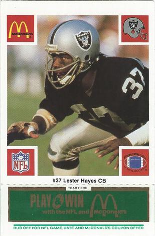 1986 McDonald's Los Angeles Raiders - Full Game Pieces Green Tab #NNO Lester Hayes Front
