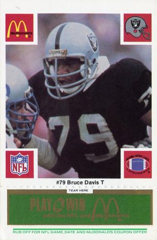 1986 McDonald's Los Angeles Raiders - Full Game Pieces Green Tab #NNO Bruce Davis Front