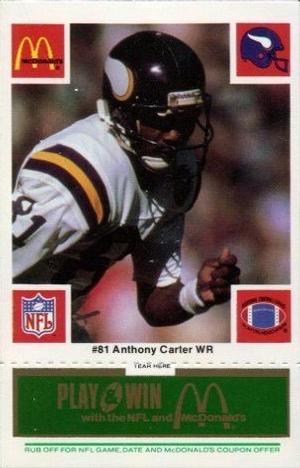 1986 McDonald's Minnesota Vikings - Full Game Pieces - Week 4 Green Tab #NNO Anthony Carter Front