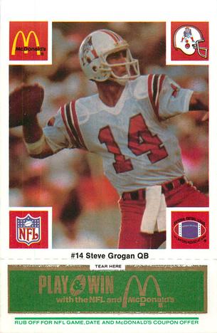 1986 McDonald's New England Patriots - Full Game Pieces - Week 4 Green Tab #NNO Steve Grogan Front