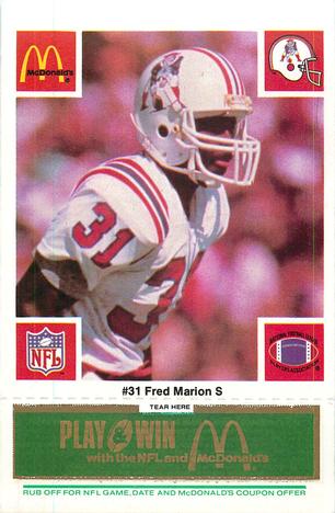 1986 McDonald's New England Patriots - Full Game Pieces - Week 4 Green Tab #NNO Fred Marion Front