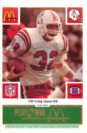 1986 McDonald's New England Patriots - Full Game Pieces - Week 4 Green Tab #NNO Craig James Front