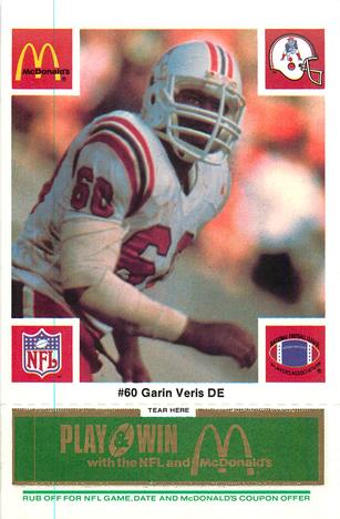 1986 McDonald's New England Patriots - Full Game Pieces - Week 4 Green Tab #NNO Garin Veris Front