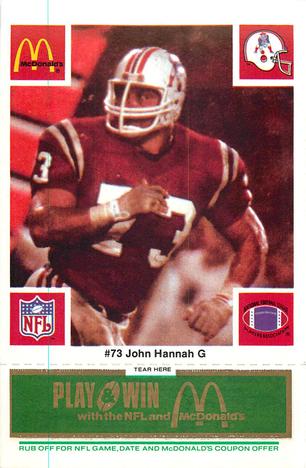 1986 McDonald's New England Patriots - Full Game Pieces - Week 4 Green Tab #NNO John Hannah Front