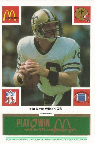 1986 McDonald's New Orleans Saints - Full Game Pieces - Week 4 Green Tab #NNO Dave Wilson Front