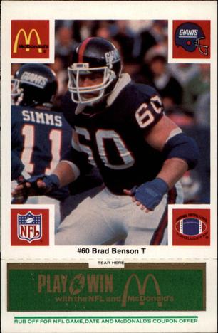 1986 McDonald's New York Giants - Full Game Pieces - Week 4 Green Tab #NNO Brad Benson Front