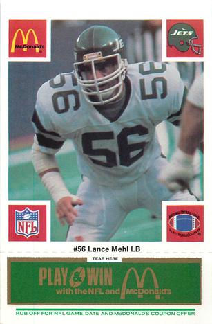 1986 McDonald's New York Jets - Full Game Pieces - Week 4 Green Tab #NNO Lance Mehl Front