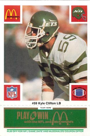 1986 McDonald's New York Jets - Full Game Pieces - Week 4 Green Tab #NNO Kyle Clifton Front