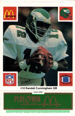 1986 McDonald's Philadelphia Eagles - Full Game Pieces - Week 4 Green Tab #NNO Randall Cunningham Front