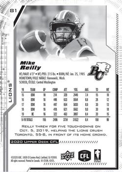 2020 Upper Deck CFL #81 Mike Reilly Back