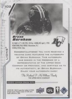 2020 Upper Deck CFL - Autographs #102 Bryan Burnham Back