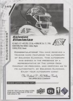 2020 Upper Deck CFL - Autographs #149 Solomon Elimimian Back