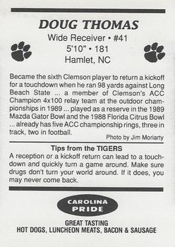 1989 Clemson Tigers #NNO Doug Thomas Back