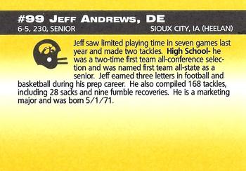 1993 Iowa Hawkeyes #NNO Jeff Andrews Back