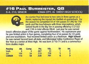 1993 Iowa Hawkeyes #NNO Paul Burmeister Back