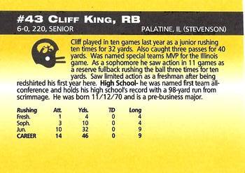 1993 Iowa Hawkeyes #NNO Cliff King Back