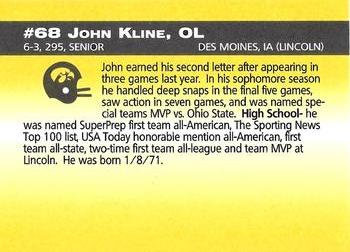 1993 Iowa Hawkeyes #NNO John Kline Back