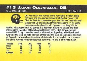 1993 Iowa Hawkeyes #NNO Jason Olejniczak Back