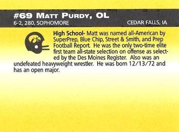 1993 Iowa Hawkeyes #NNO Matt Purdy Back