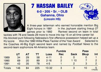1992 Kansas Jayhawks #NNO Hassan Bailey Back