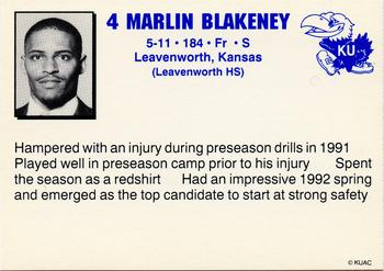 1992 Kansas Jayhawks #NNO Marlin Blakeney Back